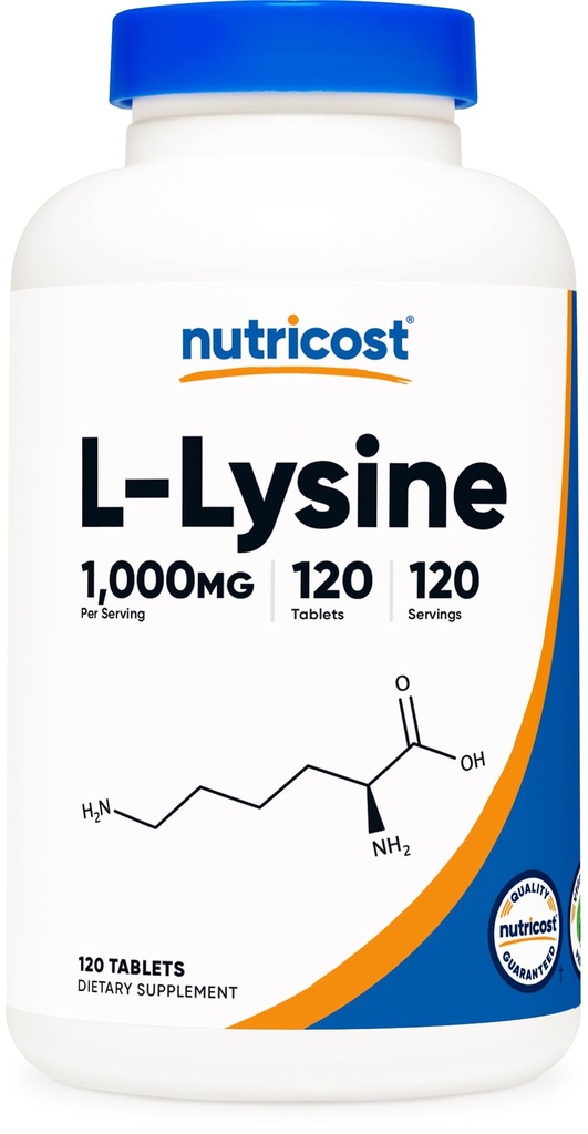 Nutricost L- Lysine 1000mg, 120 tabletek - Gluten Free, Non-GMO i Vegetarian Friendly