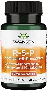 Swanson R- 5- P (Riboflavin- 5- Fosforan) - Suplement witaminy B2 Promowanie energii, Metabolizm i Wizja Zdrowie - Naturalna receptura Wellness - (60 kapsułek)