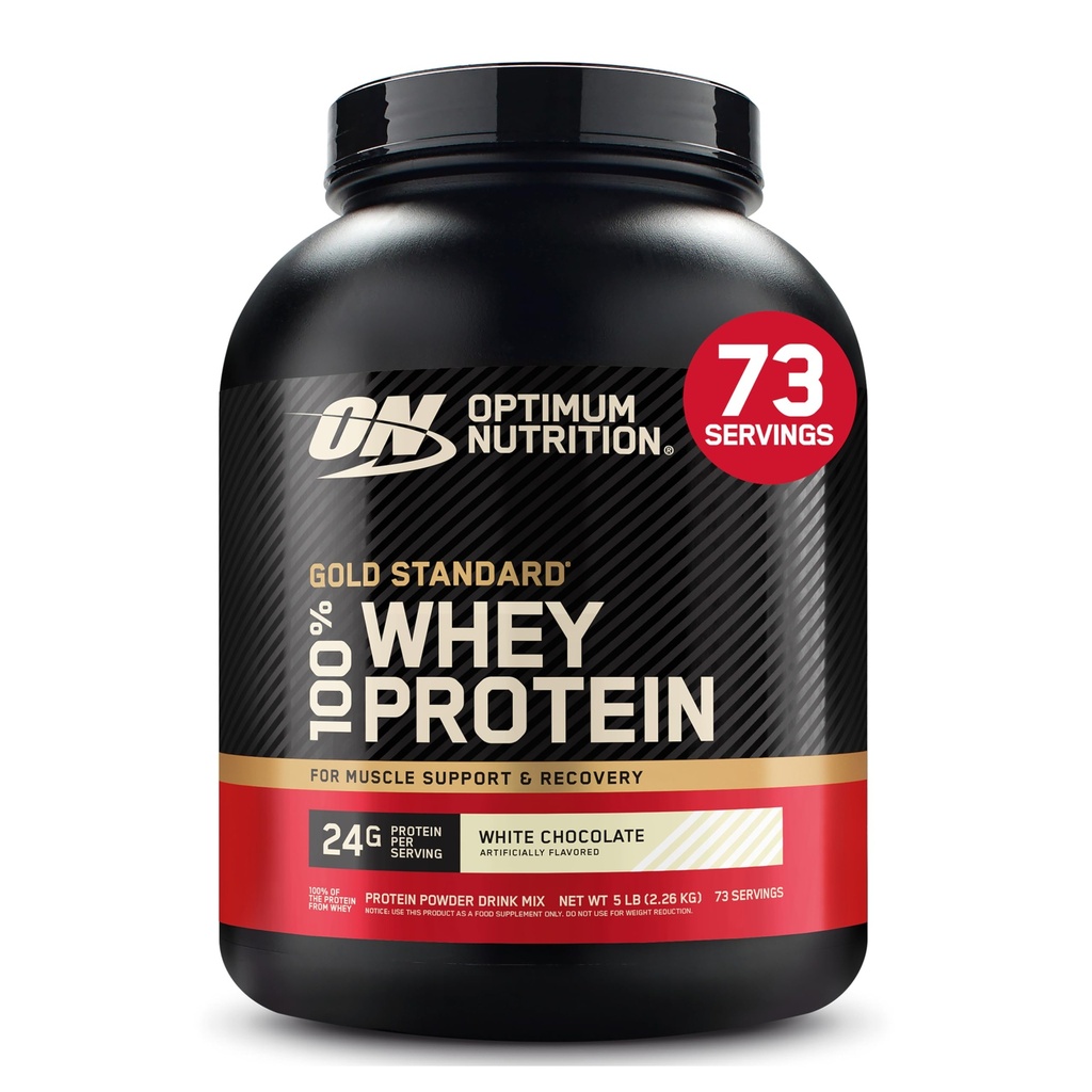Optimum Nutrition Gold Standard 100% Proszek białkowy serwatki, biała czekolada, 5 funtów (Opakowanie może Vary)
