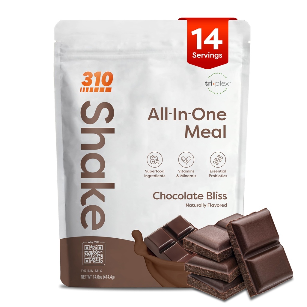 310 Nutrition All- In- One Meal Replacement Shake Powder - Płyn na bazie białka w / Wysokie włókno, Probiotyki i Adaptogens - Niskie węglowodany, Wegan, Keto & Paleo Friendly - Czekoladowy Bliss - 14 Srv