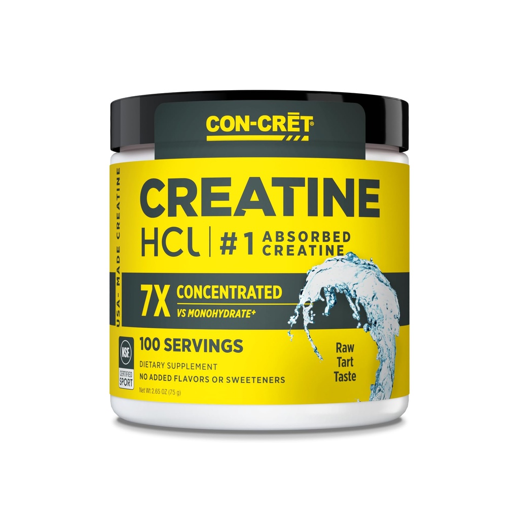 CON- CRET Kreatywny HCl Proszek Pentagon 124; Mięśnie, Kognitywny, Cellular Support Energy 124; Brak wzdęcia lub skurcze 124; USA Made & NSF Certified Pentagon 124; Unflavored (100 Serving)