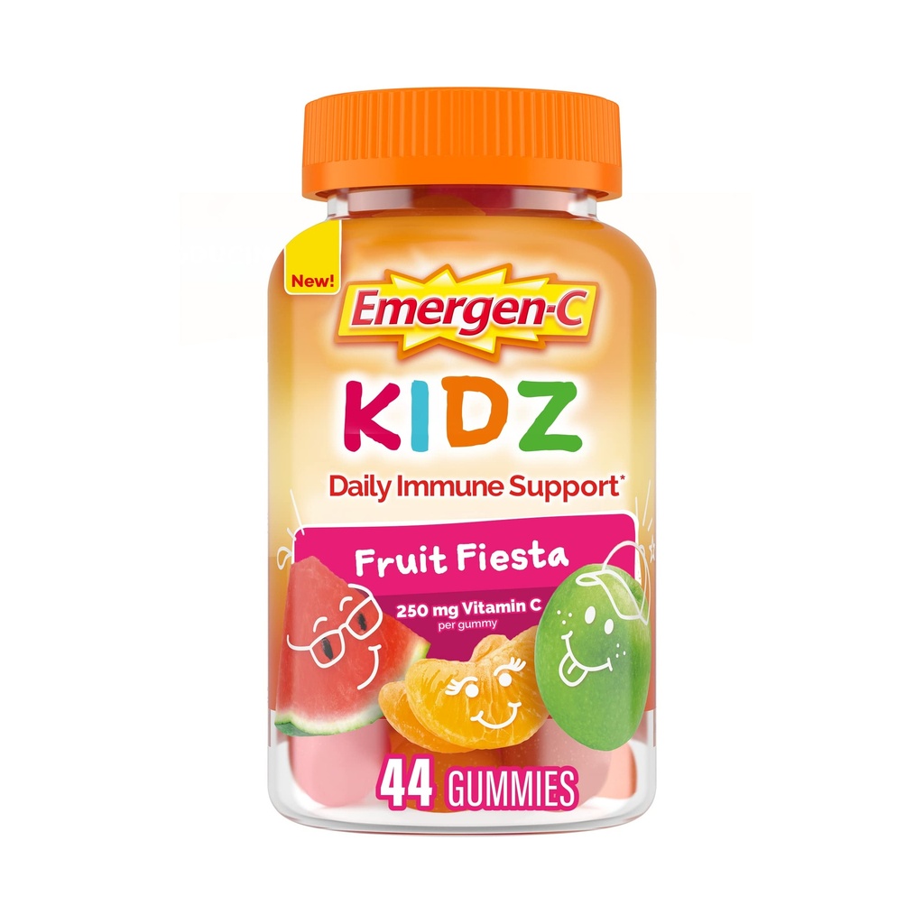 Emergen- C Kidz Daily Immune Support Suplementy dietetyczne, Gumy aromatyczne z witaminą C i witamin B, Owoce Fiesta Flavored Gummies, Powrót do szkółki Essentials - 44 Count