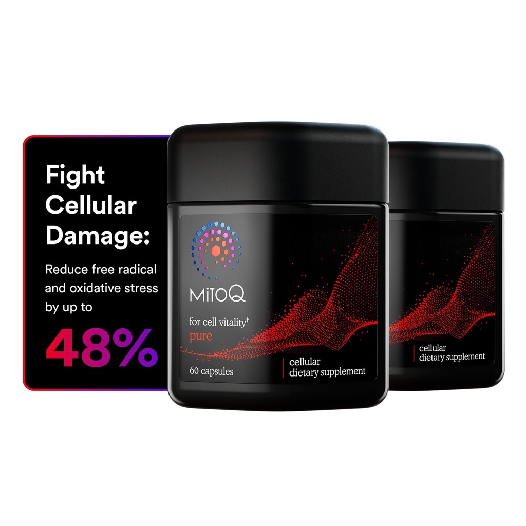 MitoQ Pure Advanced Mitochondria Suplement Superior Biodostępność do CoQ10 XI124; Redukuje wolne radykalne uszkodzenia dla zdrowego starzenia, Metabolizm, Heart Health, Energia, Siła i Mobilność