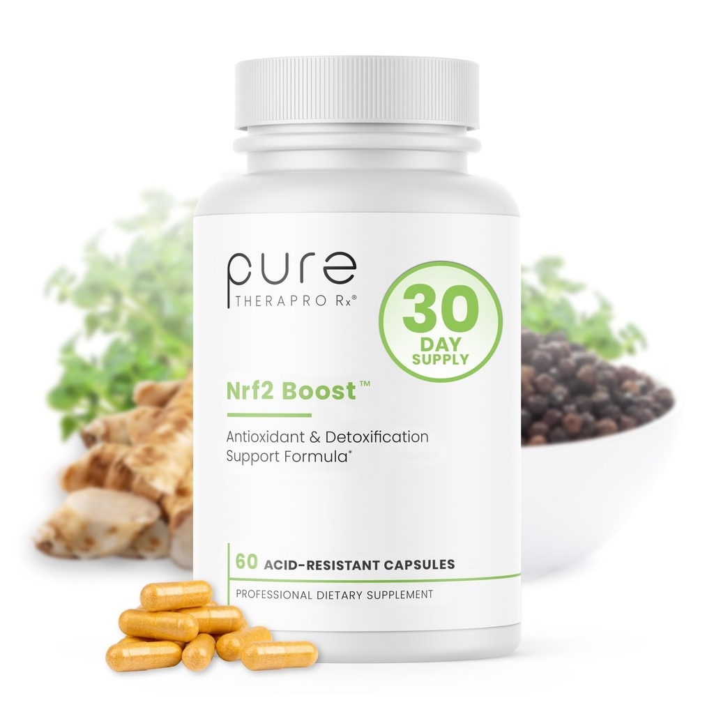Czysty TheraPro Rx Nrf2 Boost - Aktywator NRF-2 z Opatentowanym Sulforaphane, Curcumin, Zielona herbata i trans- Pterostilbene 124; Suplement przeciwutleniający do zmniejszenia stresu oksydacyjnego, Made in USA (60 Kapsułki wegańskie)