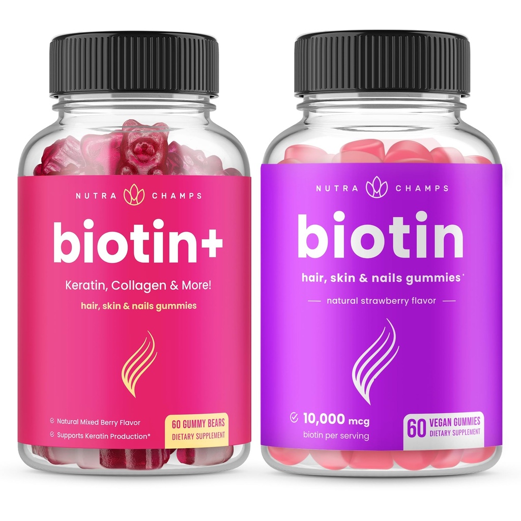 NutraChamps Biotin + & Biotin. Kompletny duet do włosów, skóry i paznokci.