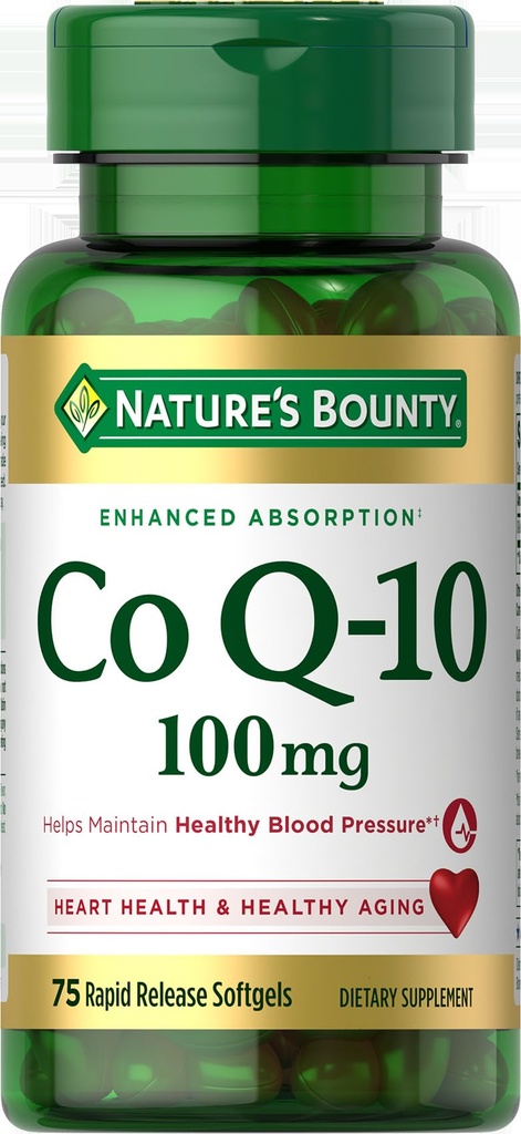 Przyroda Bounty CoQ10, Pomaga utrzymać zdrowe ciśnienie krwi, 100 mg, szybkie uwalnianie softgels, 75 Hrabia