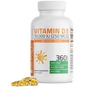 Witamina Bronson D3 10 000 j.m. (250 µg) Wysoka potencja - wspomaga zdrowy system immunologiczny, silne kości, mięśnie i zęby - nie GMO, 360 Softgels