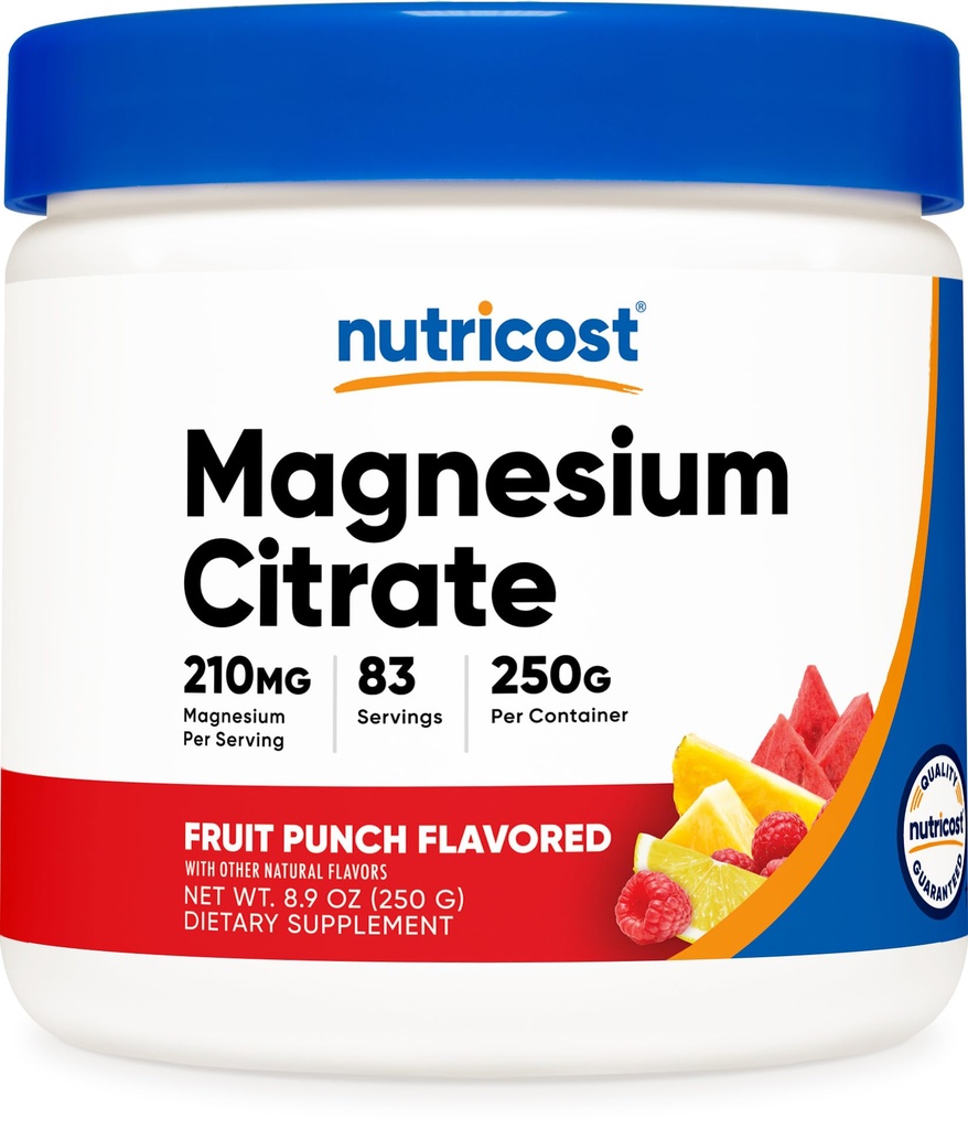 Nutricost Magnezu cytrynian w proszku (owocowy punch, 250 gramów)