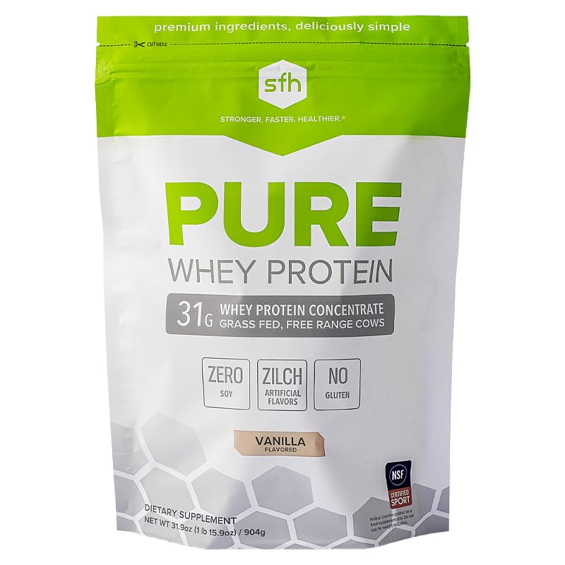 SFH Pure Whey Protein Powder (Vanilla) Best Tastin Grass Fed Whey 124; All Natural Department 124; Non-GMO, No Artificials, Soy Free, Gluten Free Department 124; (Vanilla, 31.9 Ounce (Opakowanie 1)