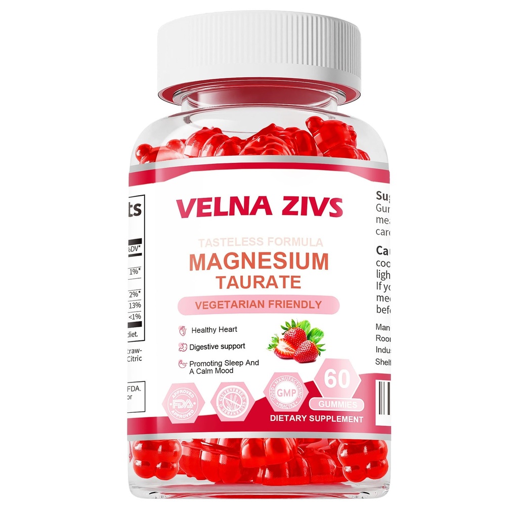Gumy Taurate Magnezu 1800mg, suplement Taurate Magnezu, Wysoka Absorpcja i do żucia dla dzieci i dorosłych, Mięśnie i Heart Health Support, Wegan, Gluten Free, 60 Liczby