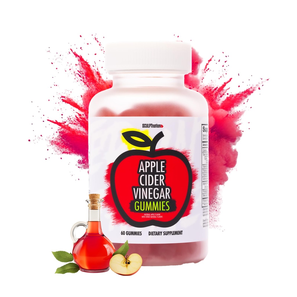 Sculpt Nation by V Shred Apple Cider Gummies Vinegar - Zdrowe Superfood Snack, Metabolizm i wsparcie trawienia - 60 ACV Keto Gummies