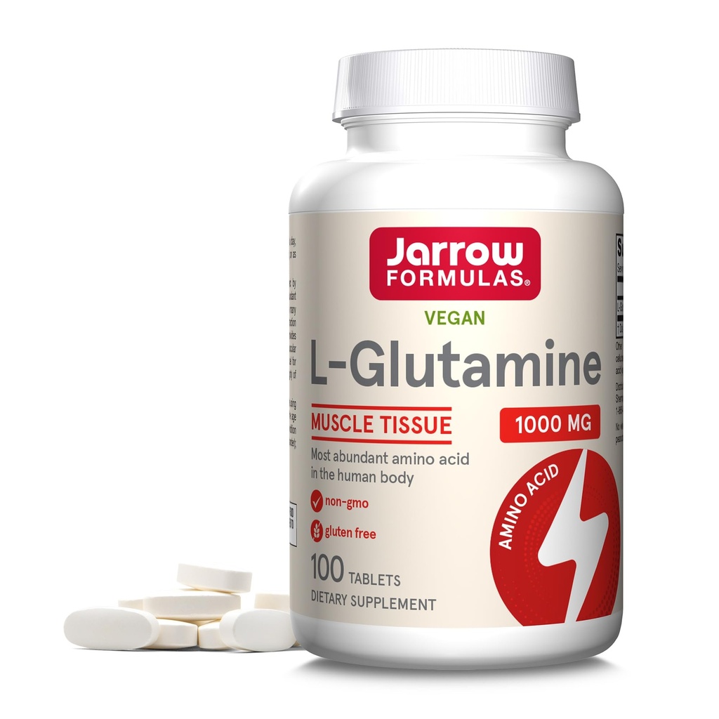 Jarrow Fixas L- Glutamine 1000 mg, Suplement diety do tkanki mięśniowej, wielofunkcyjny kwas aminowy, wsparcie immunologiczne, 100 Easy- Solv tabletki, 50- 100 Day Supply
