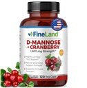 FineLand D- Mannose + Żurawina - 1600mg na serwowanie - 120 Kapsułek wegańskich - Urynary Tract & Bladder Health Support - Non-GMO, Gluten- Free, Made in USA