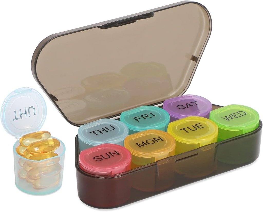 NatureTouch Weekly Pill Organizer, BPA Free Medicine Organizer Rainbow 7 Day Pill Box, Coverable Portable Pill Conatainer for Pills / Witamina / Olej rybny / Suplementy [Najpóźniejsza wersja], Czarny
