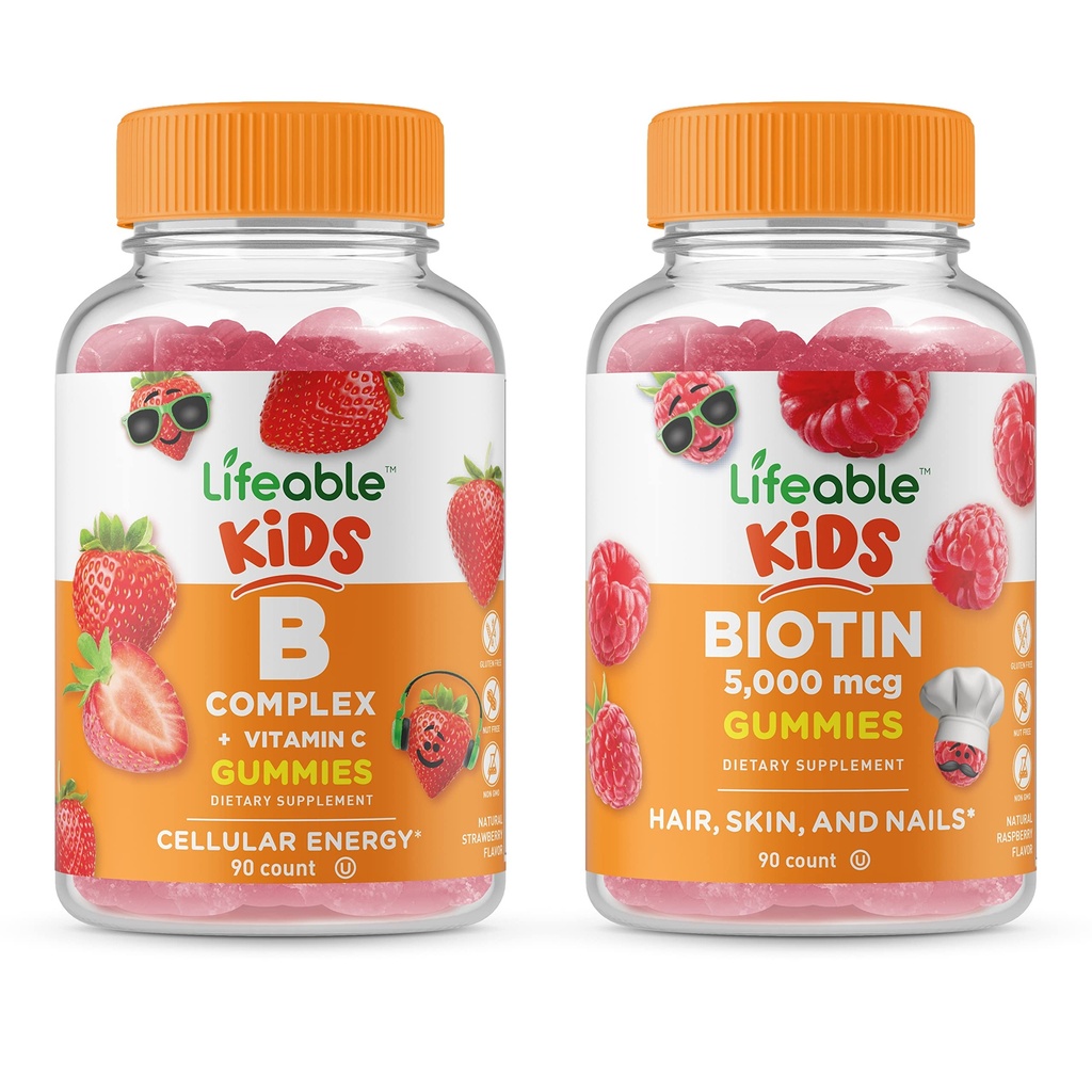 Żywe B Complex Kids + Biotin Kids, Gummies Bundle - Great Desting, Suplement witaminy, Gluten Free, GMO Free, Gummy do żucia