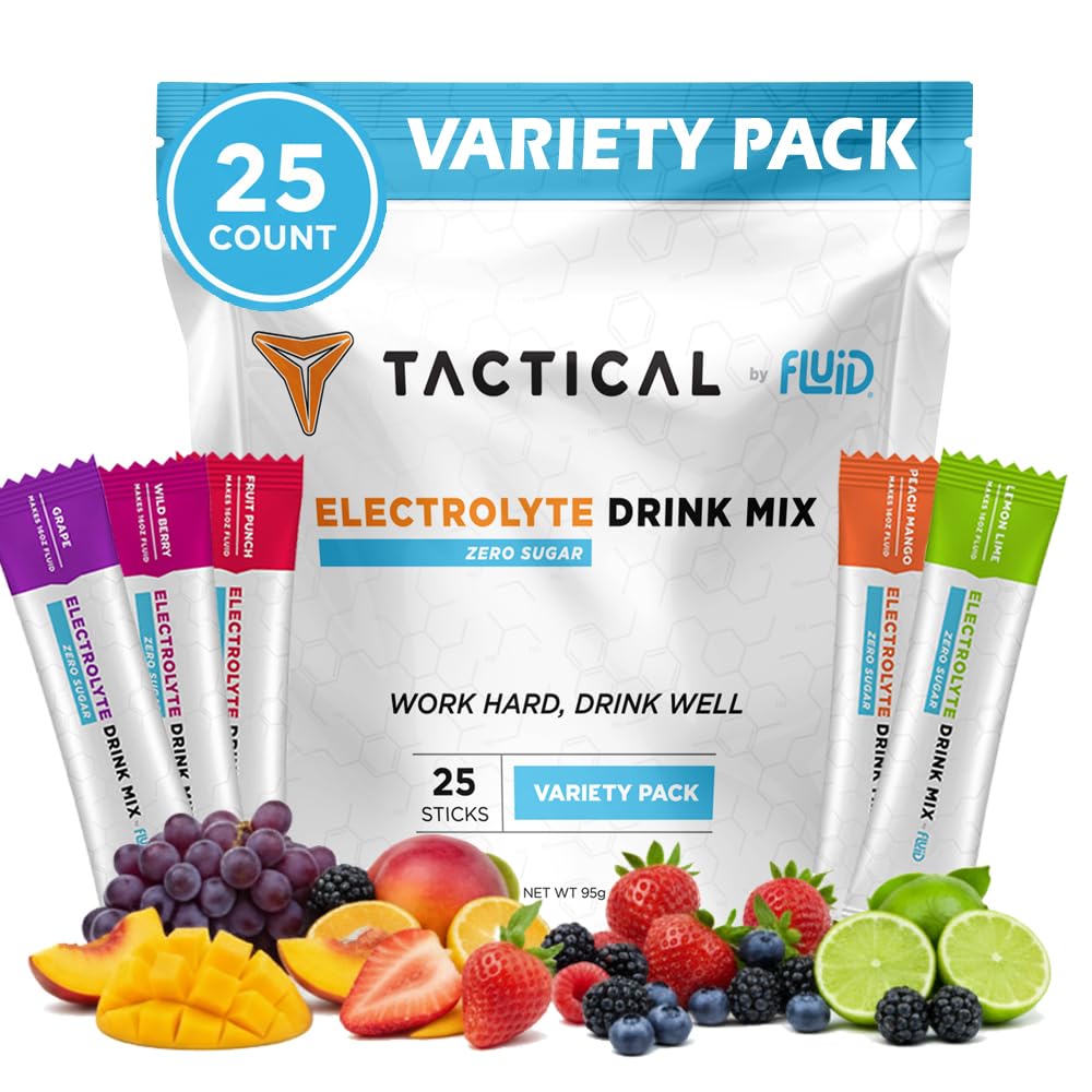 Fluid Tactical - Zero Sugar, Keto Electrolyte Powder, Pakiety nawadniające, Made in USA (Odmiana, 25 Hrabia)