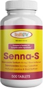 ZDROWIE LFE Senna- S Tablets, Senna Plus (Laxative / Stool Softener) Delikatna nocna ulga w przypadku sporadycznych zaparć Generic dla Senokot- S (Small (Pack of 1), 500)