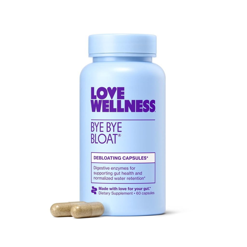 Love Wellness Bye Bye Bloat Beat 124; Digestive Enzymes for Fast Acting Bloating Relief dla kobiet 124; Pomaga zmniejszyć zatrzymanie wody & Relief gazu 124; Pomaga Digestive Health z Fenugreek & Dandelion 124; 60 Hrabia