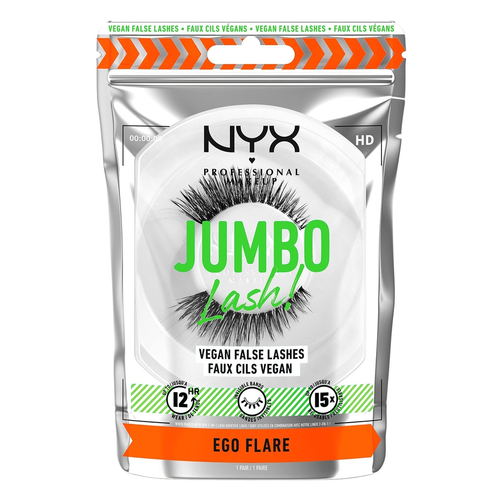 NYX PROFESSIONAL MAKEUP Jumbo Lash! Vegan False Eyelashes, Up to 12HR Wear, Reusable Fake Lashes - Ego Flare