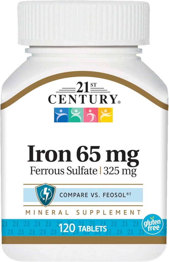 21. Century Żelazo 65 Mg Siarczan żelaza 325 Mg Tabletki, 120 Ilość (Opakowanie po 2)