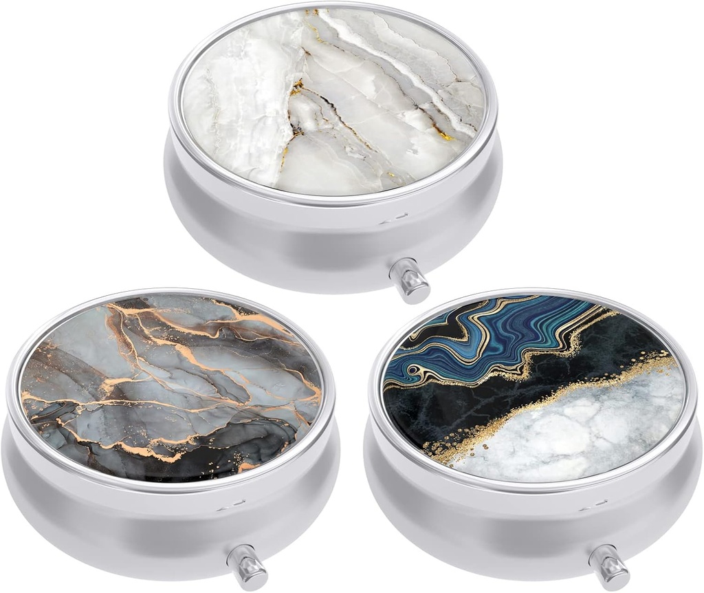 3 Pudełko na pióro, małe opakowanie na torebkę i kieszeń, Cute Travel Medicine Organizator, Przenośny pojemnik na leki do przechowywania witamin, Medycyna, Olej rybny & Suplement, Abstract Art Marble