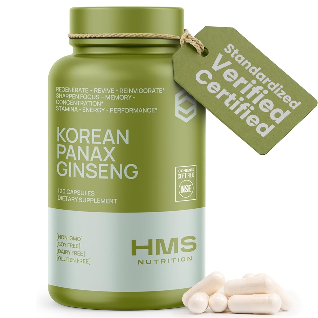 Koreański czerwony Panax Ginseng 2000mg 120 Vegan Kapsułki Super Wyciąg Siła NSF Certyfikowane suplementy, Wysokie żeńsnozydy wspiera energię, Stamina, Wydajność i Clarity