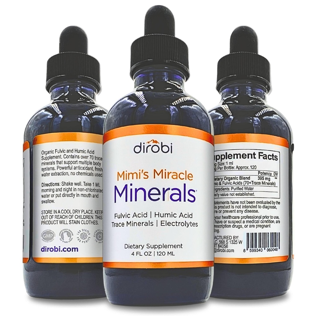 Dirobi Mimi 's Miracle Minerals Fulvic Acid Humic Acid - Mineral Blend Drops Supplement, Liquid Trace Minerals 70 Ionic Minerals - Organic Plant Derived (4 oz 120 Day Supply)...