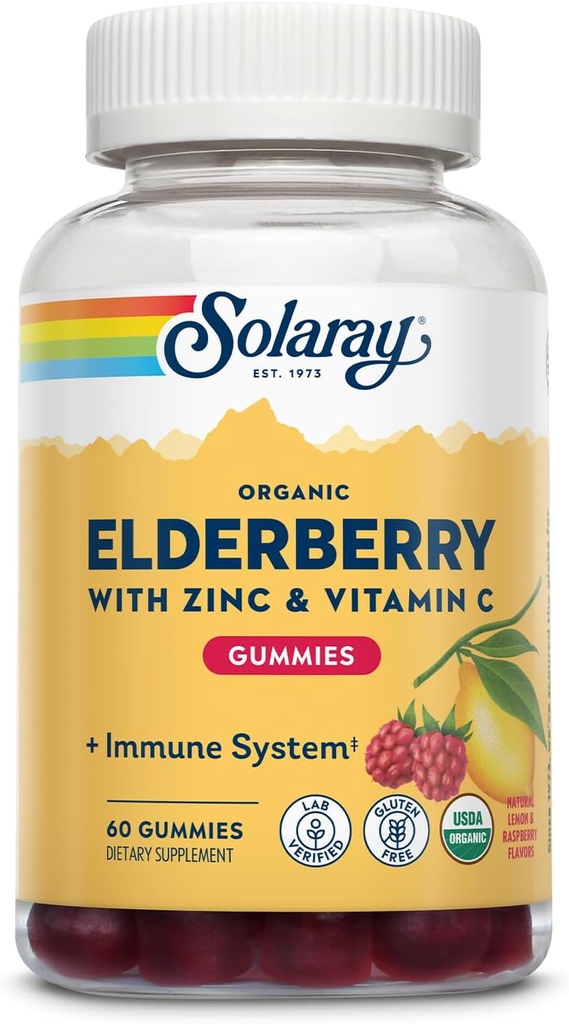 SOLARAY Organic Elderberry Gummies w / Cynk & Witamina C