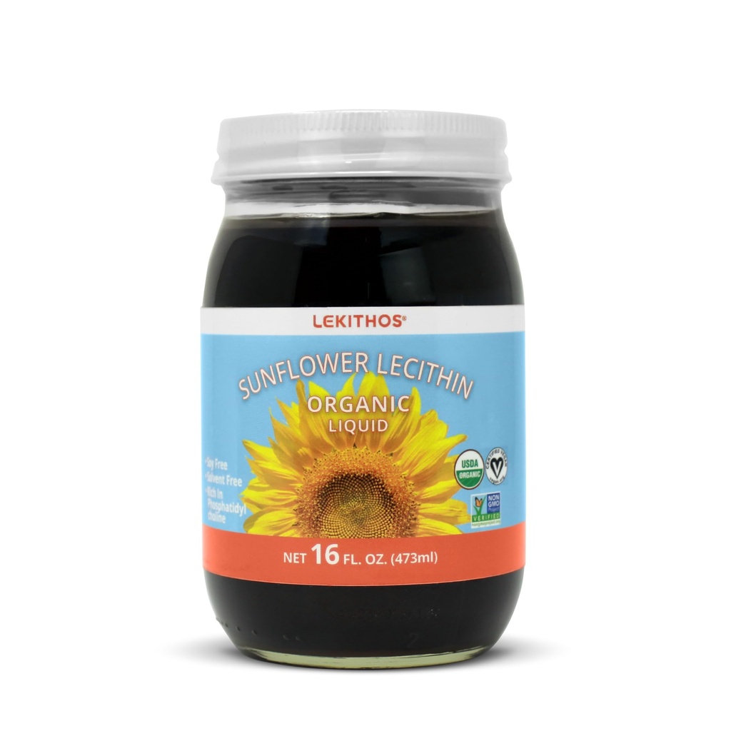 Organic Sunflower Lecithina Liquid - 16 fl oz - Certified USDA Organic - Cold Presset (Solvent Free) - Nie-GMO Projekt zweryfikowany