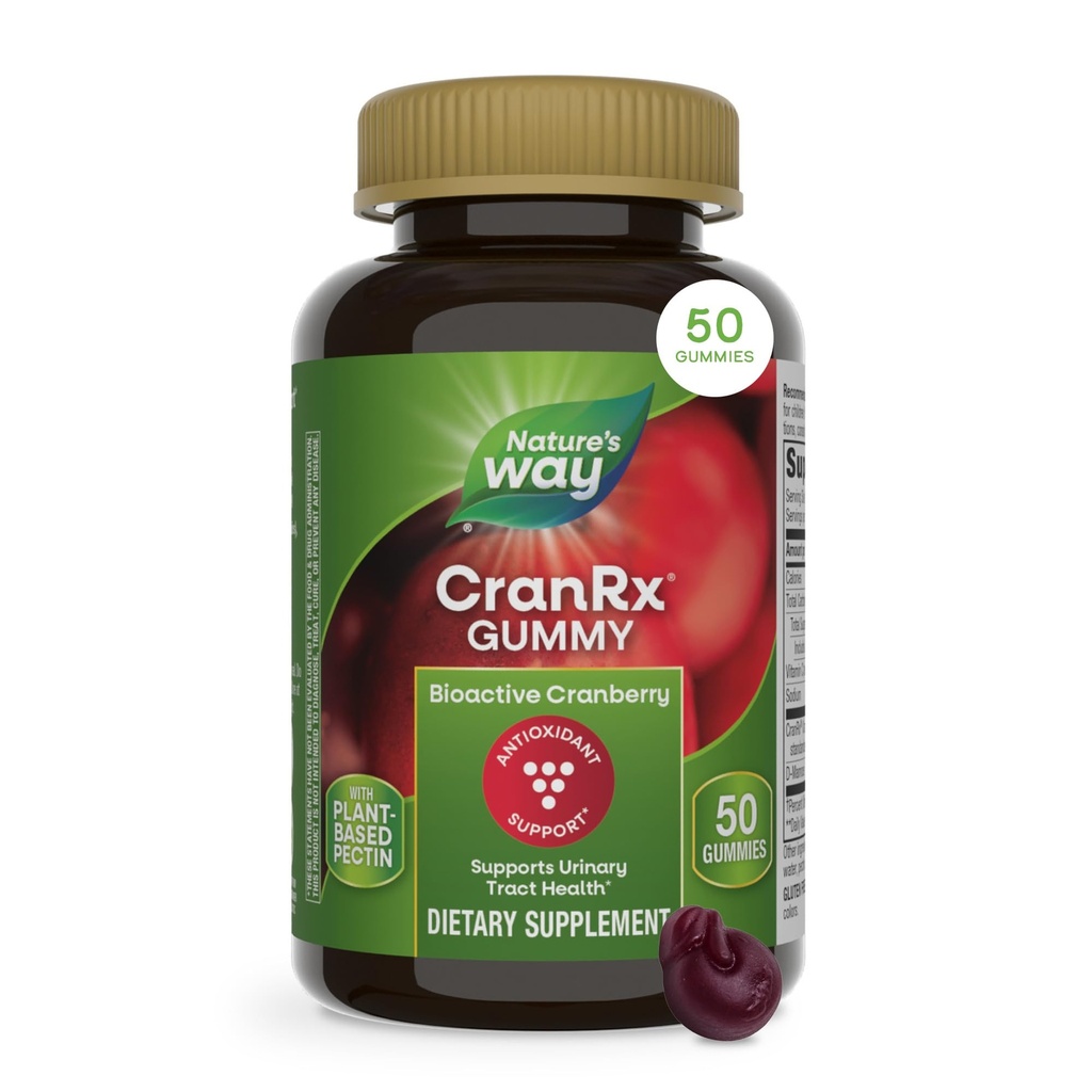Nature 's Way CranRx Gummies żurawinowe, Urynary Tract Health Support *, 100% Całe owoce żurawiny Koncentrat z D- Mannose, Witamina C, 50 Gummies (Opakowania maja Vary)