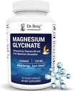 Dr Berg Magnezu Glicynian z Witaminą D & B6 dla Relief stresowy, Spokój, Relaks, & Dobry sen * - 120 mg Magnezu Bisglicynian Kapsułki - Wysoka absorpcja Chelatynowany Glicynian - 90 Cap