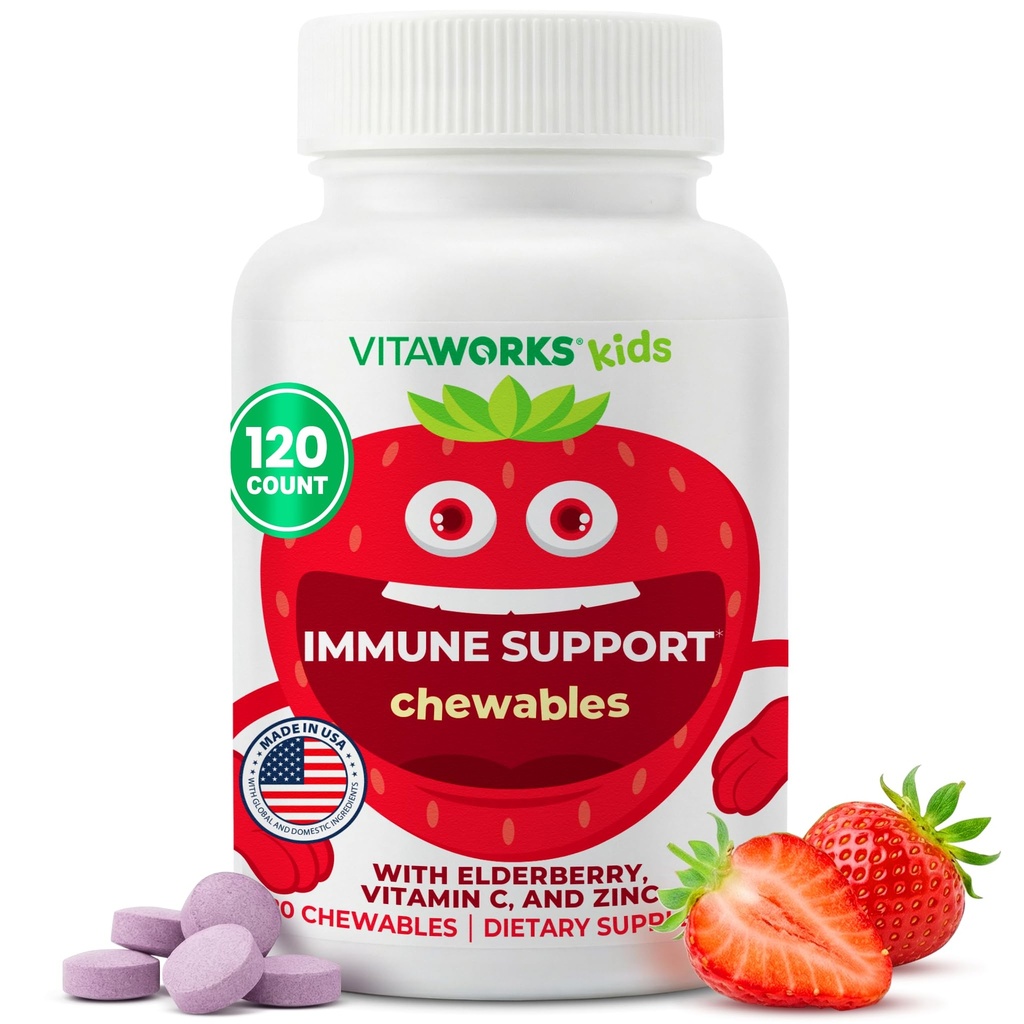 Dzieci Elderberry z cynkiem i witaminą C - Suplement immunologiczny do żucia tabletki - Smaczny naturalny mieszany aromat Berry - Wegan, Wegetarianin, Gluten Free, Non-GMO, dla dzieci, 120 Chewables