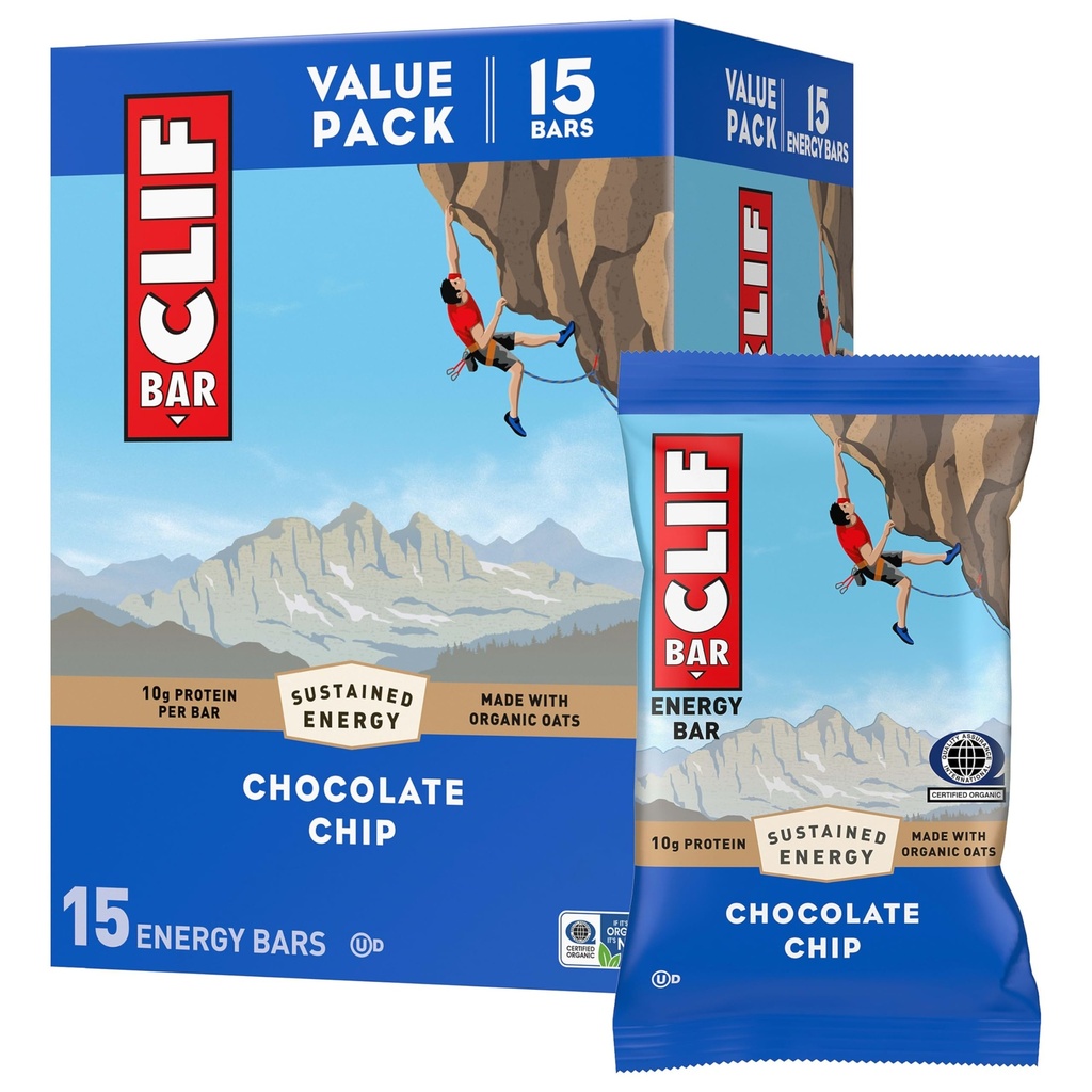 CLIF BAR - Bary białka energetycznego - Czekoladowy Chip - Wykonane z Owies organicznych - Bary energetyczne - Non-GMO - (15 Pack)