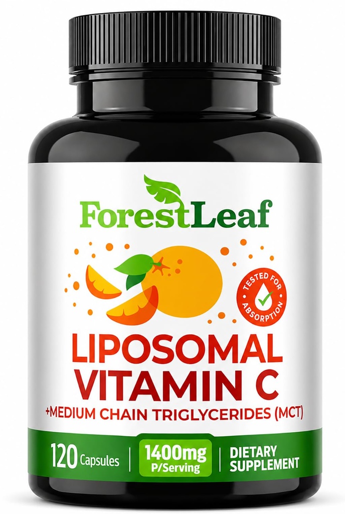 ForestLeaf Liposomal Witamina C 1000mg Kapsułki Witamina C Wysoka dawka Suplement Liposomalny w Oleje kokosowe Kwasy tłuszczowe 124; Szybkie wchłanianie 124; Wsparcie immunologiczne, Przeciwutleniacz, Kolagen Produkcji 124; 120 Vegan Cap