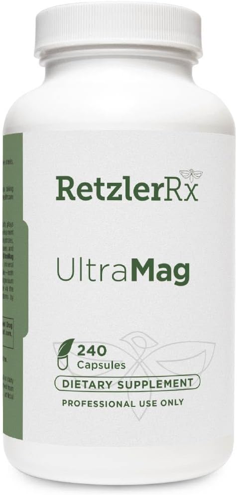 RetzlerRx UltraMag 125 Magnezu Glycinate Supplement - 240 Kapsułek z Opatentowanym TRAACS do zwiększonej absorpcji - Wspiera zdrowie układu sercowo- naczyniowego, funkcje mięśni, zdrowie i siłę kości