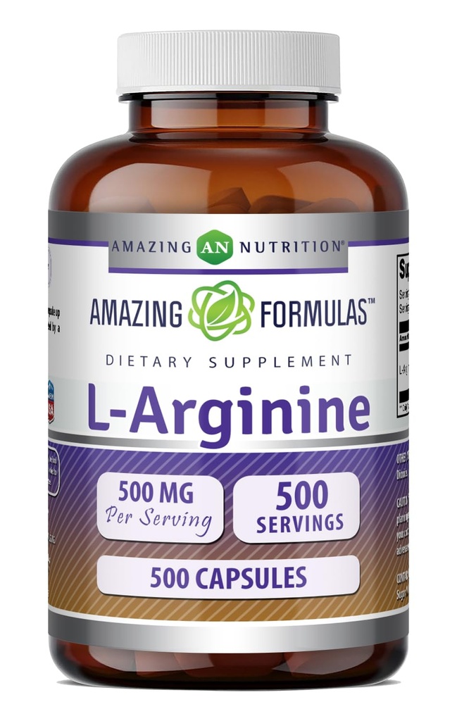Amazing Formulas L-Arginine Supplement | 500 Mg Per Serving | Capsules | Amino Acid Supplement for Men & Women | Non-GMO | Gluten Free | Made in USA (500 Count)