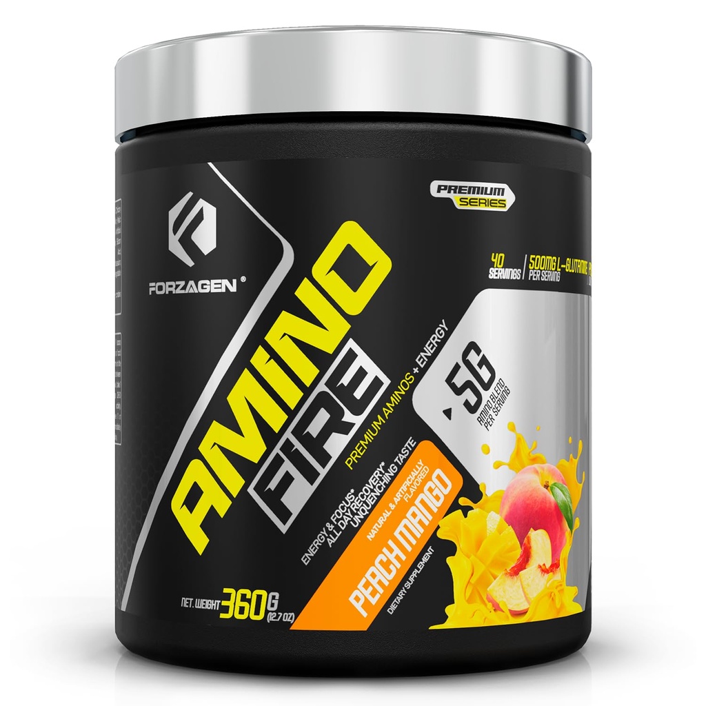 Forzagen Amino Fire Remote 124; Esential Amino Energy Powder for Pre- Workout Remote 124; BCAA Energy Boost & Muscle Recovery Drink Mix, Enhance Focus & Concentration, Dietary Supplement Amount 124; Peach Mango, 40 Służenia