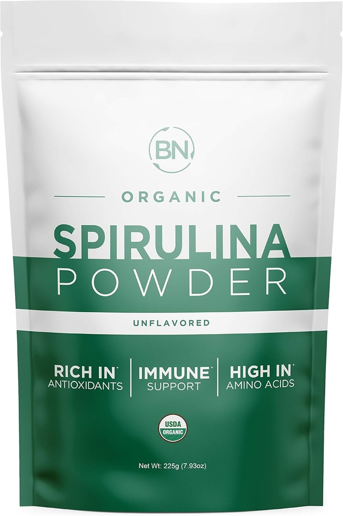 Spirulina w proszku Organic 225g - 64 Służenia 3.5g Serving Size - USDA Certified - RAW Nutrient Dense Ponad 70% Białko na Serving - Najczystsze źródło Białko Wegan - Superfood