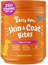 Zesty Paws Omega 3 Fish Oil for Dogs - Zesty Paw Dog Vitamin i suplementy dla Hip, Joint & Skin, Chicken (250 Chews)