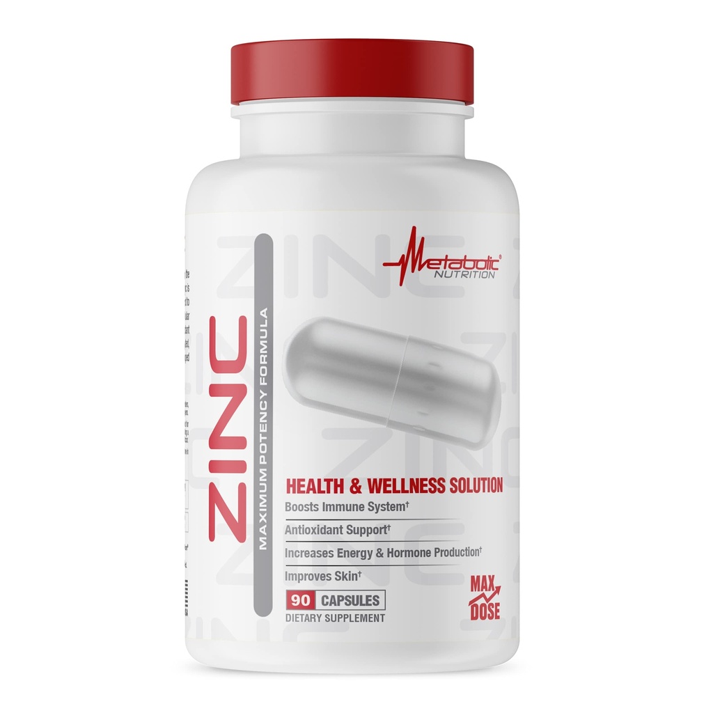 Suplement cynku przez Metabolic Nutrition, 75 mg, 90 Kapsułki cynku, Wspomaga funkcję układu immunologicznego w / tlenek cynku