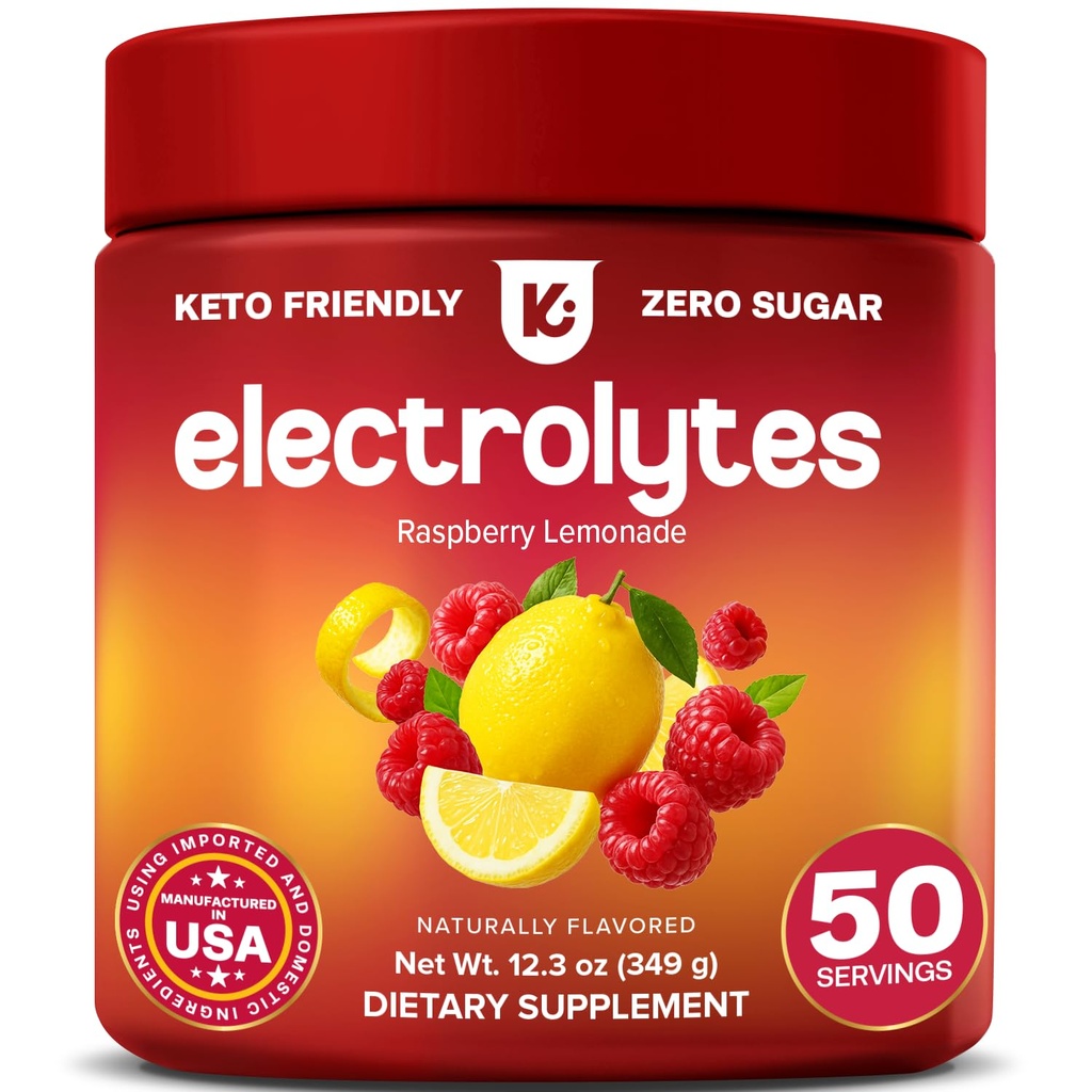 Keppi Electrolytes Proszek - Malina Lemoniada Flavor 50 Służenia - Nie Sugar Hydration Suplement z magnezu, Potas, Sodu - Keto, Wegan, Przyjazny, Zero Calorie Electrolyte Drink