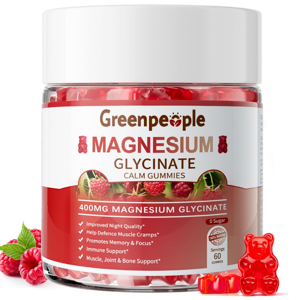 GREENHUS Magnezu Gummies 400mg - Suplement potasu bez cukru Magnezu z magnezem jabłczan, Witamina D, B6 i CoQ10 dla spokojnego wsparcia i snu dla dorosłych - Malina Gummies