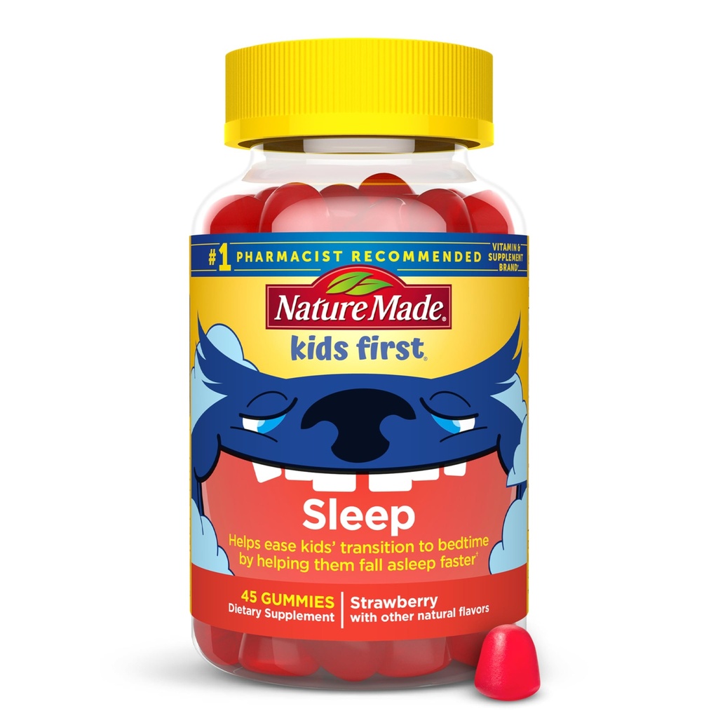 Nature Made Kids First Sleep Melatonin Gummies, 100% Beznarkotykowa pomoc, Dzieci Sen Gummies dla niespokojnych snu, 45 Hrabia