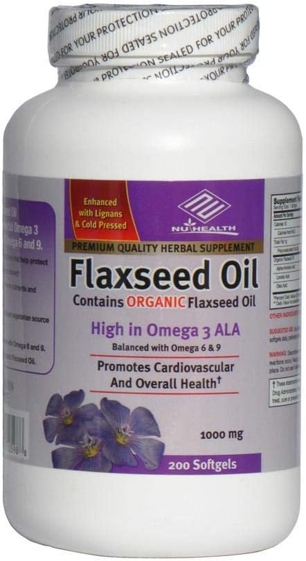 Organiczny olej lniany 1000 mg 200 Liczby Wysokie w Omega 3 ALA