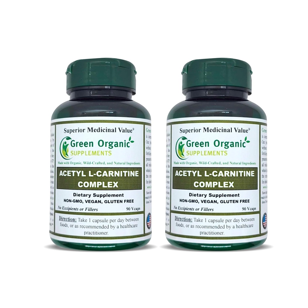 Green Organic Supplements Acetyl L-Carnitine, Carnitine, ALC, High Absorbable, Non-GMO, Gluten-Free (Pack of 2)