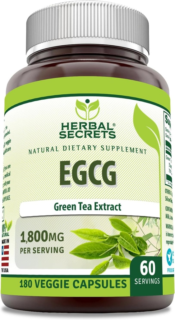 Herbal Secrets EGCG Green Tea Extract 1800 Mg Per Serving Bird124; Veggie Capsules Supplement Bird124; Non- GMO Bird124; Gluten Free Bird124; Made in USA (1 Pack, 180 Count)