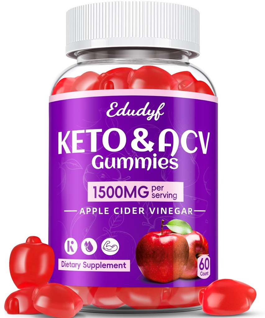 Keto ACV Gummies - 1500mg Jabłko Cider Gummies z Probiotyki, B12 i Keto Wsparcie, Detox & Cleanse, GMO Free & Vegan - 60...