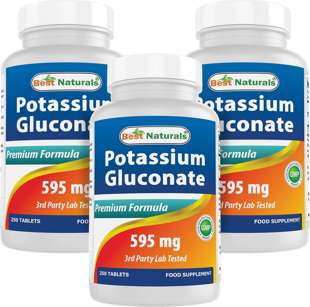 Najlepszy naturalny Glukonian potasu 595 mg 250 tabletek (250 liczenie (opakowanie po 3))