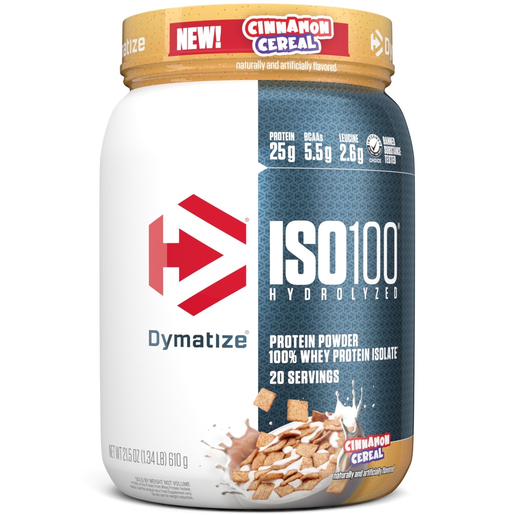 Dimatize ISO100 Proszek z białka serwatki Isolate, Cynamon Cereal, 25g białka, 5,5g BCAA, Mniej niż 120 Cal., Gluten Free, 1g tłuszczu, 1g cukru, 2g Carb (20 Sług)