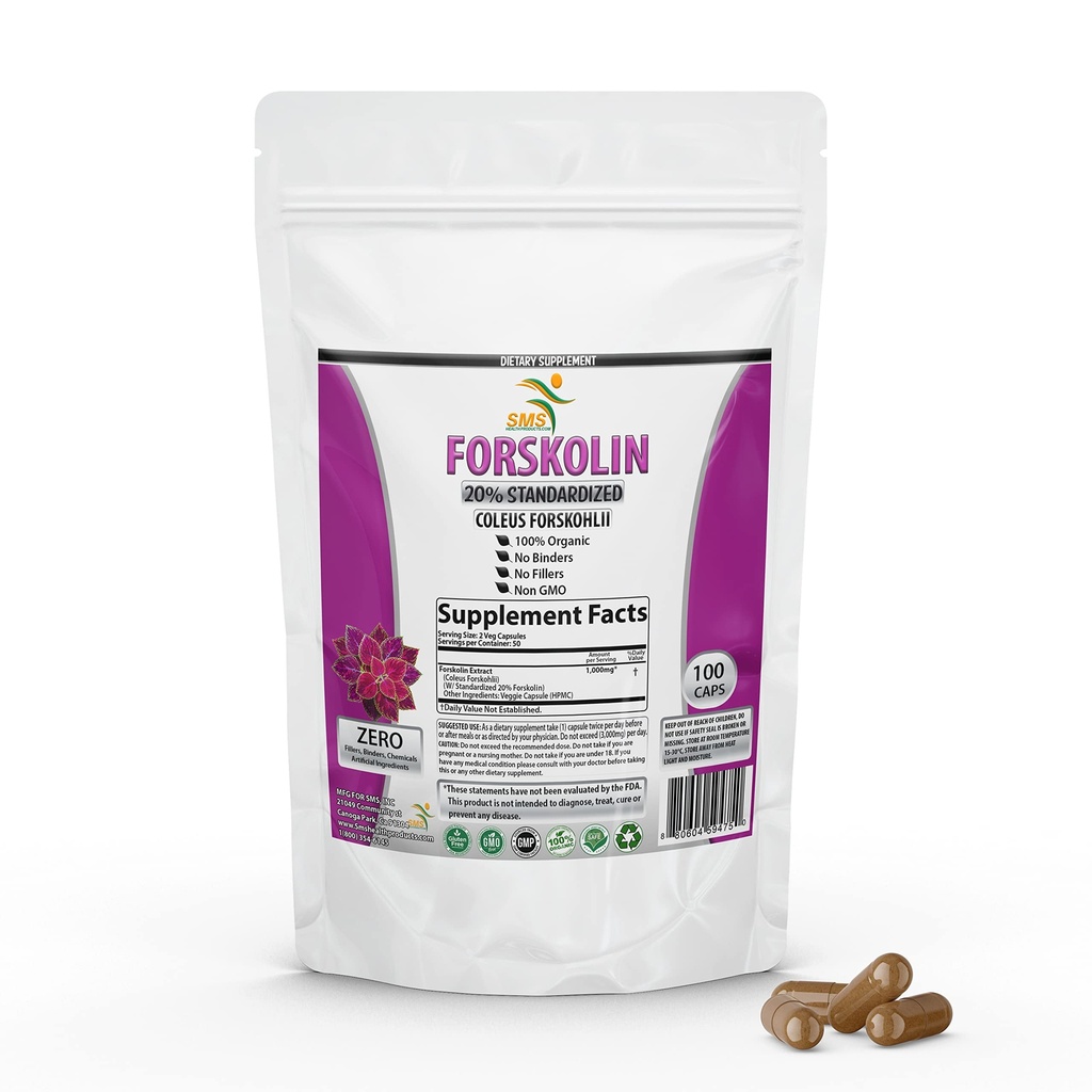 Wyciąg z czystego forskoliny suplement z potężnym Coleus Forskohlii 20% Standaryzowane 1000 mg dla ulepszonej energii - Plant- oparte suplementy energetyczne dla kobiet i mężczyzn - 100 Kapsułki wegetariańskie